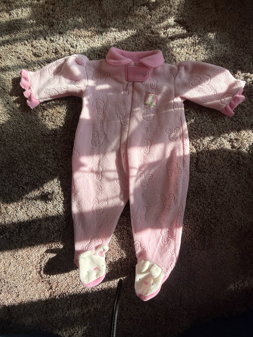 Baby by Bon Bébé Pink Fleece Bunny Footie Pajamas | Size Small (0-3 Months)